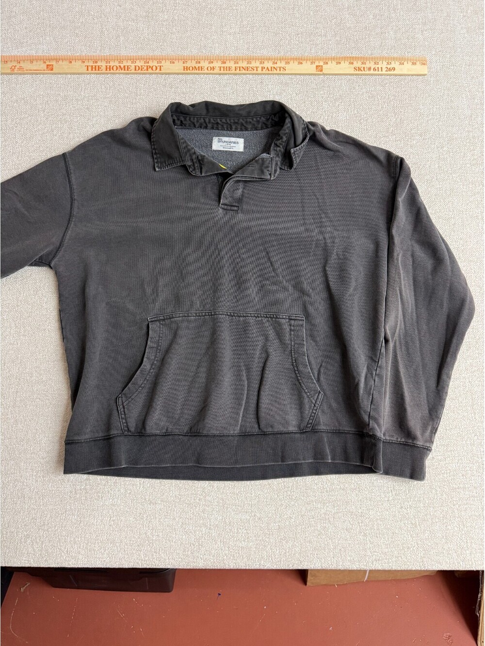 No Boundaries Mens Large Charcoal Grey Vintage Wash Polo Sweatshirt Hoodie L